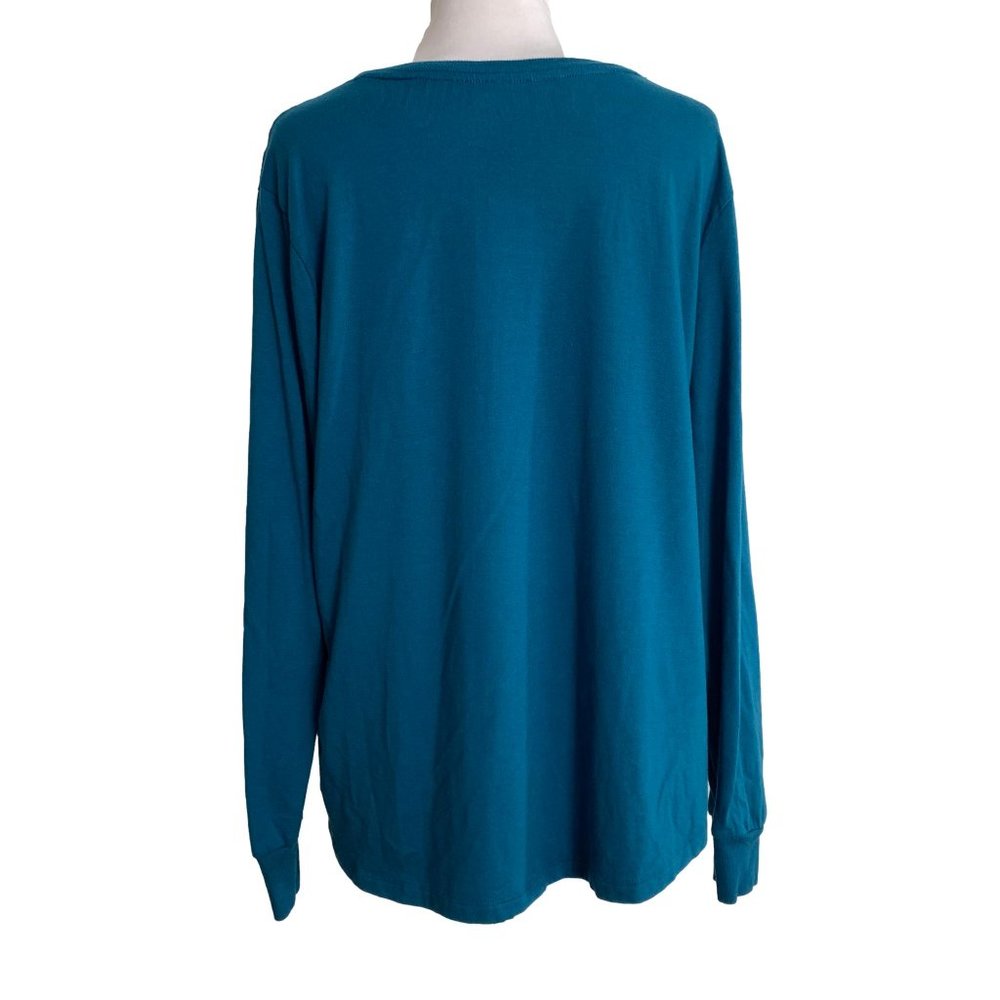 Terra & Sky Womens Sweater Size 0X 14W Blue Green Solid Long Sleeve Knit Popover - Picture 2 of 9